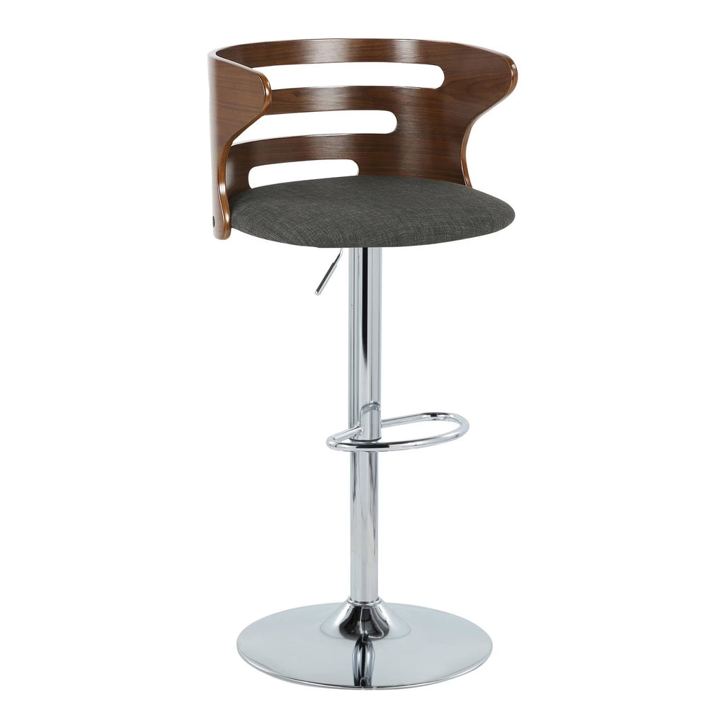 Walnut Wood and Charcoal Fabric Adjustable Barstool with Chrome Metal Base, Set of 2 O98519