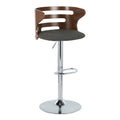 Walnut Wood and Charcoal Fabric Adjustable Barstool with Chrome Metal Base, Set of 2 O98519