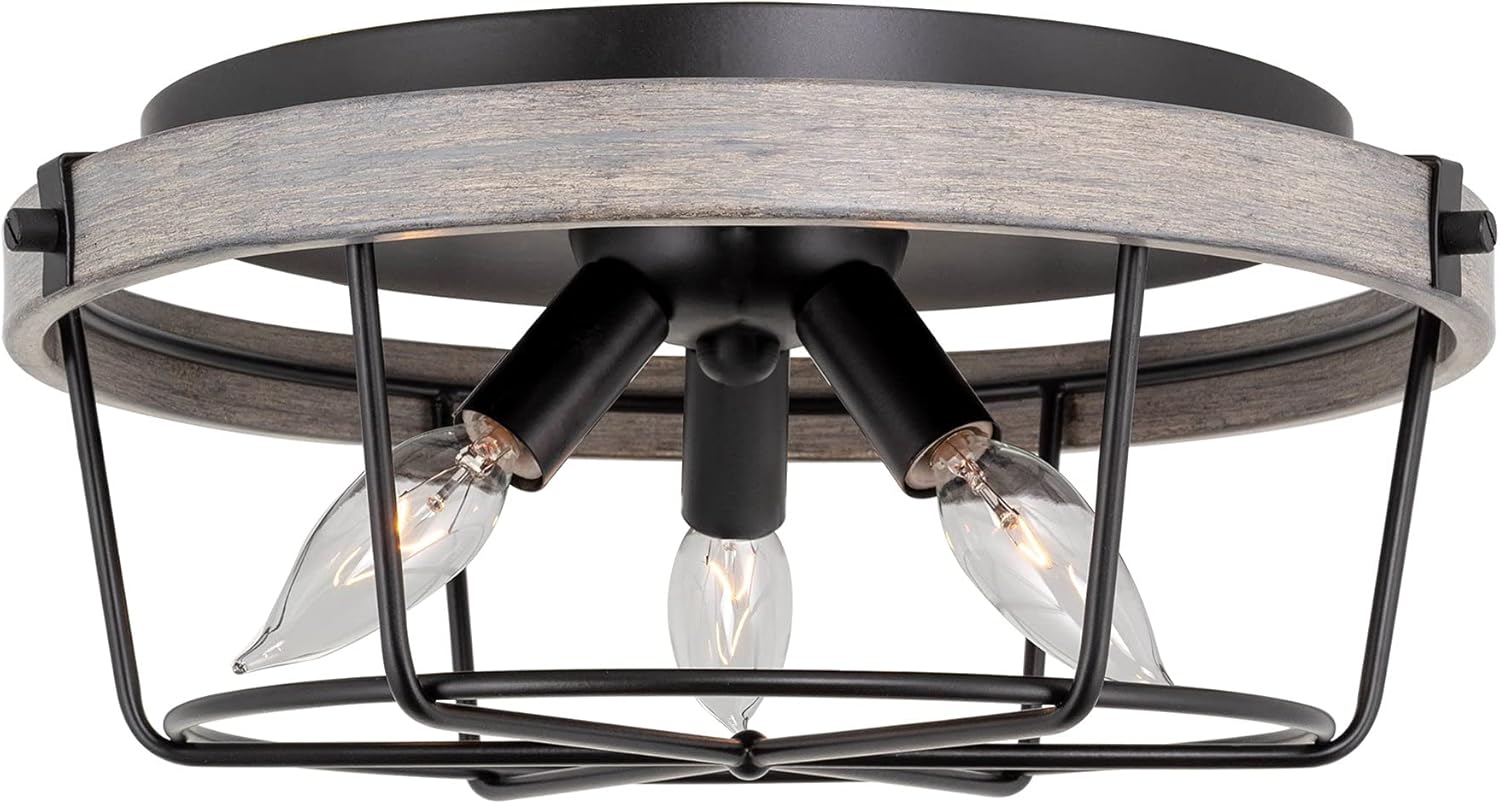 Rustic Farmhouse Metal Cage Drum Semi Flush Mount Ceiling Light Y630746