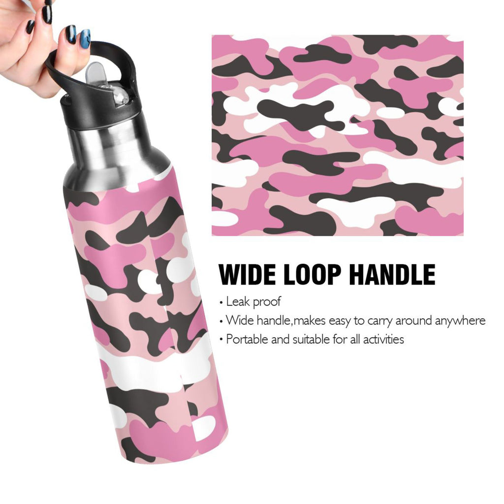 Camouflage Pink Insulated Stainless Steel Water Bottle with Straw Lid, 20 oz P87880