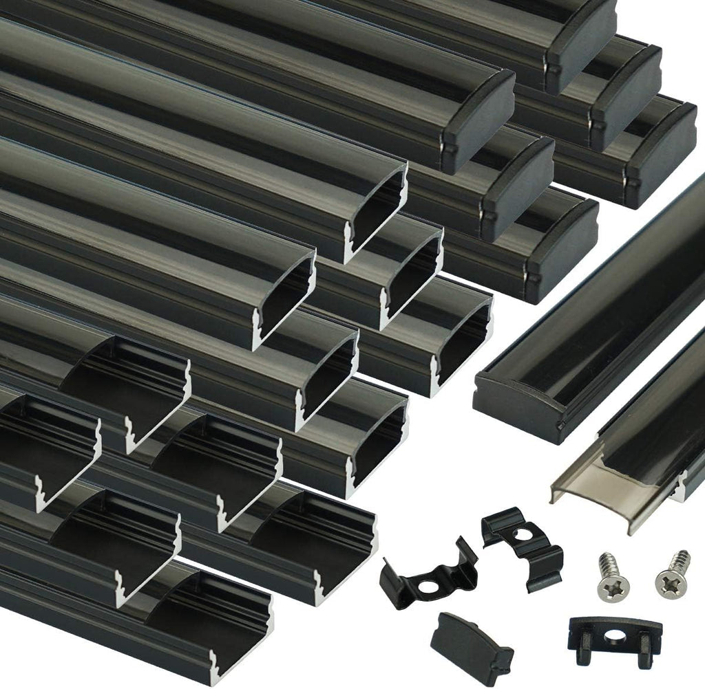 20Pack 6.6FT/2M Black LED Aluminum Channel System with Smoke Transparent Cover X640481