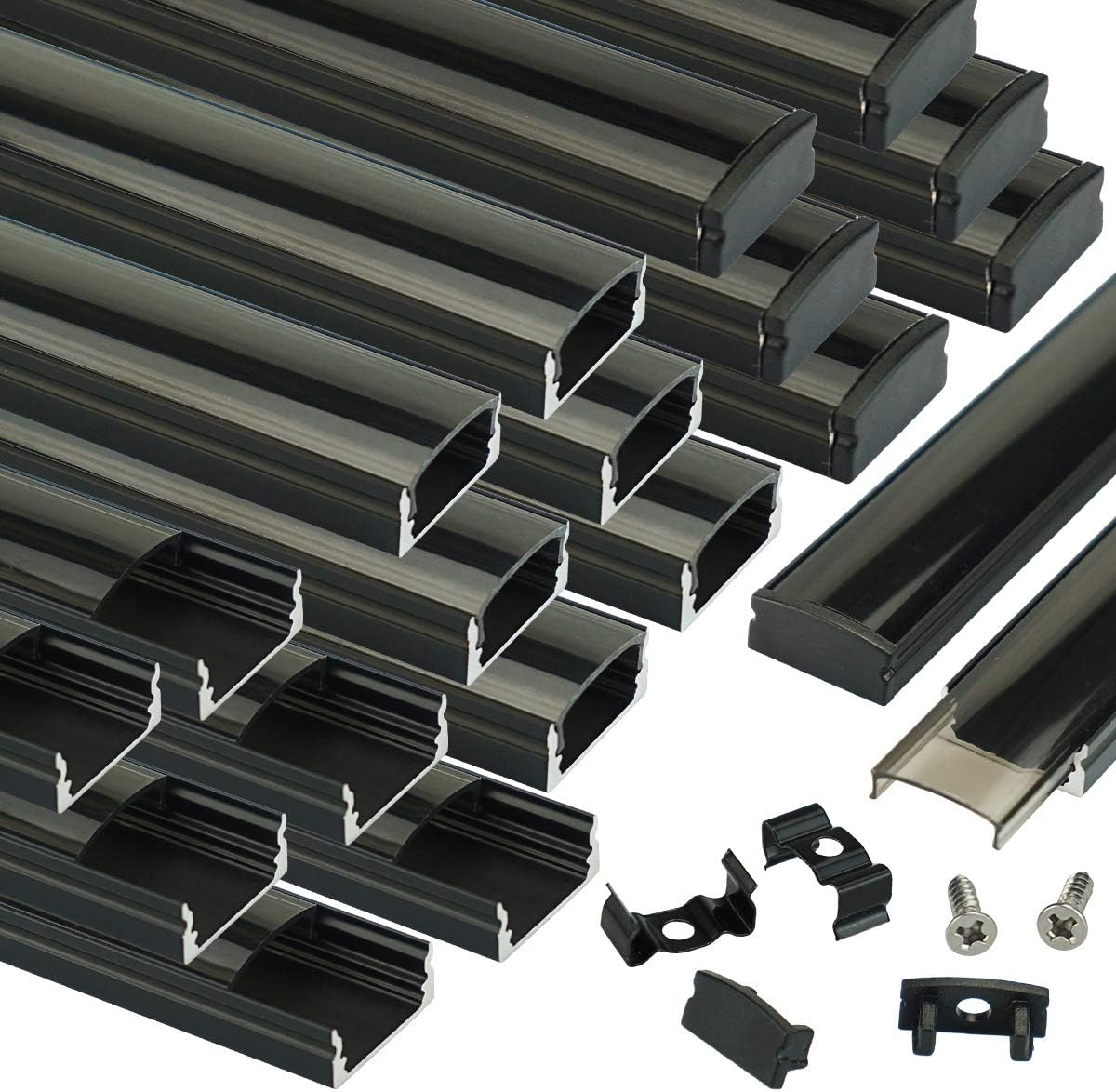 20Pack 6.6FT/2M Black LED Aluminum Channel System with Smoke Transparent Cover X640481