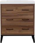 30.5” 3-Drawer Bathroom Vanity in Light Woodgrain Finish with Integrated White Sink Top N670954