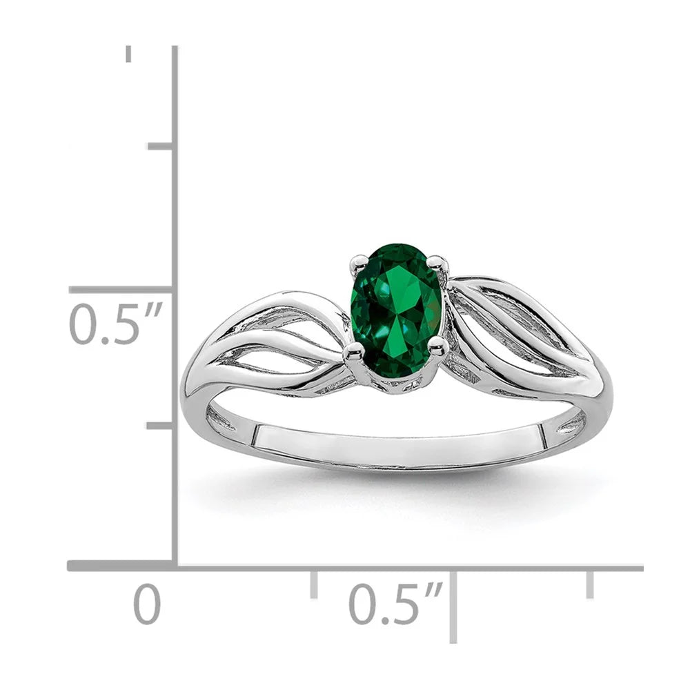 925 Sterling Silver Green Emerald Solitaire Engagement Ring Size 10 S81597