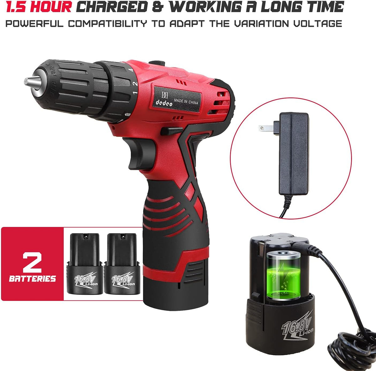 16.8V Cordless Hammer Drill Tool Kit with 2PCS Battery and Charger Q13898