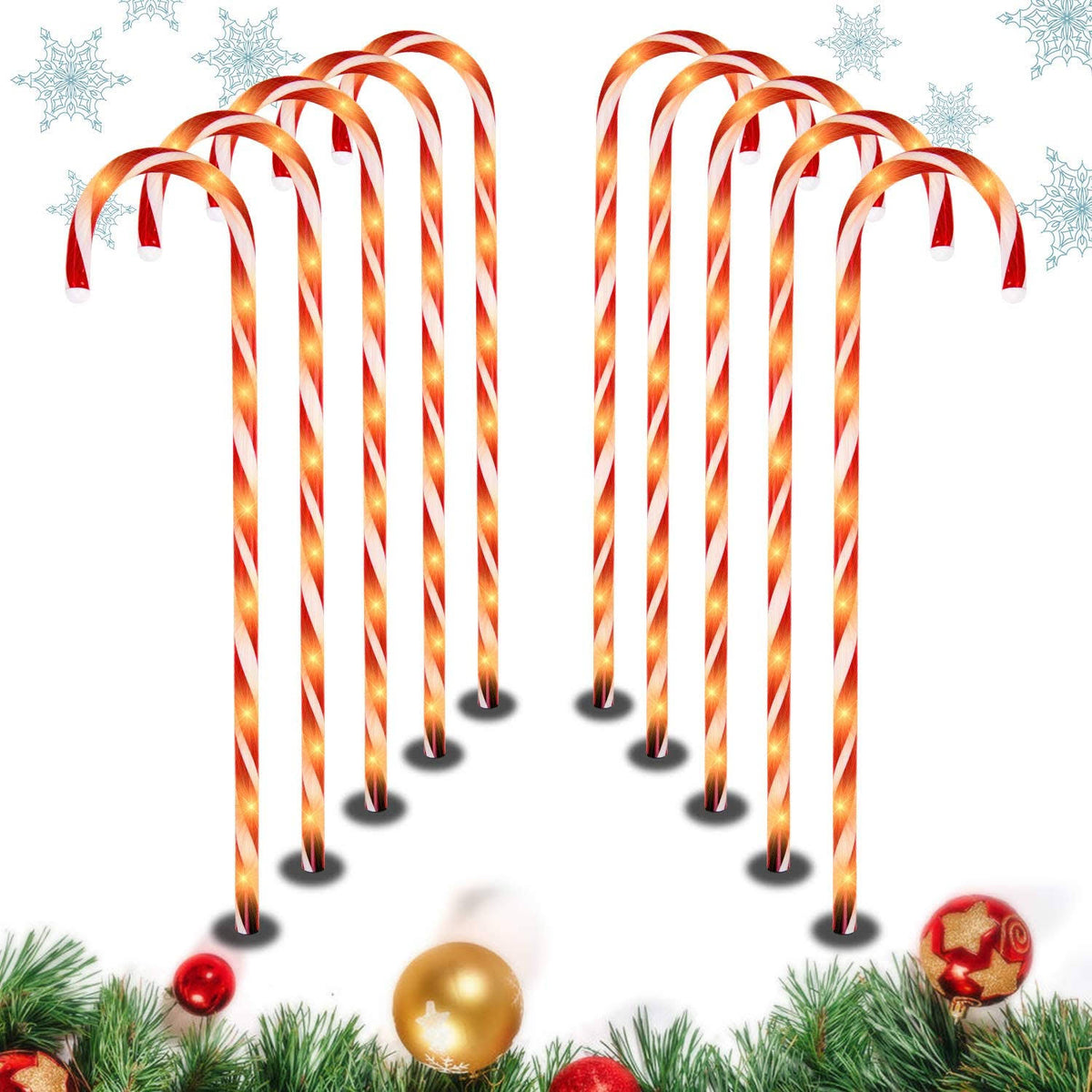 Set of 10 Outdoor Candy Cane Pathway Lights F44855