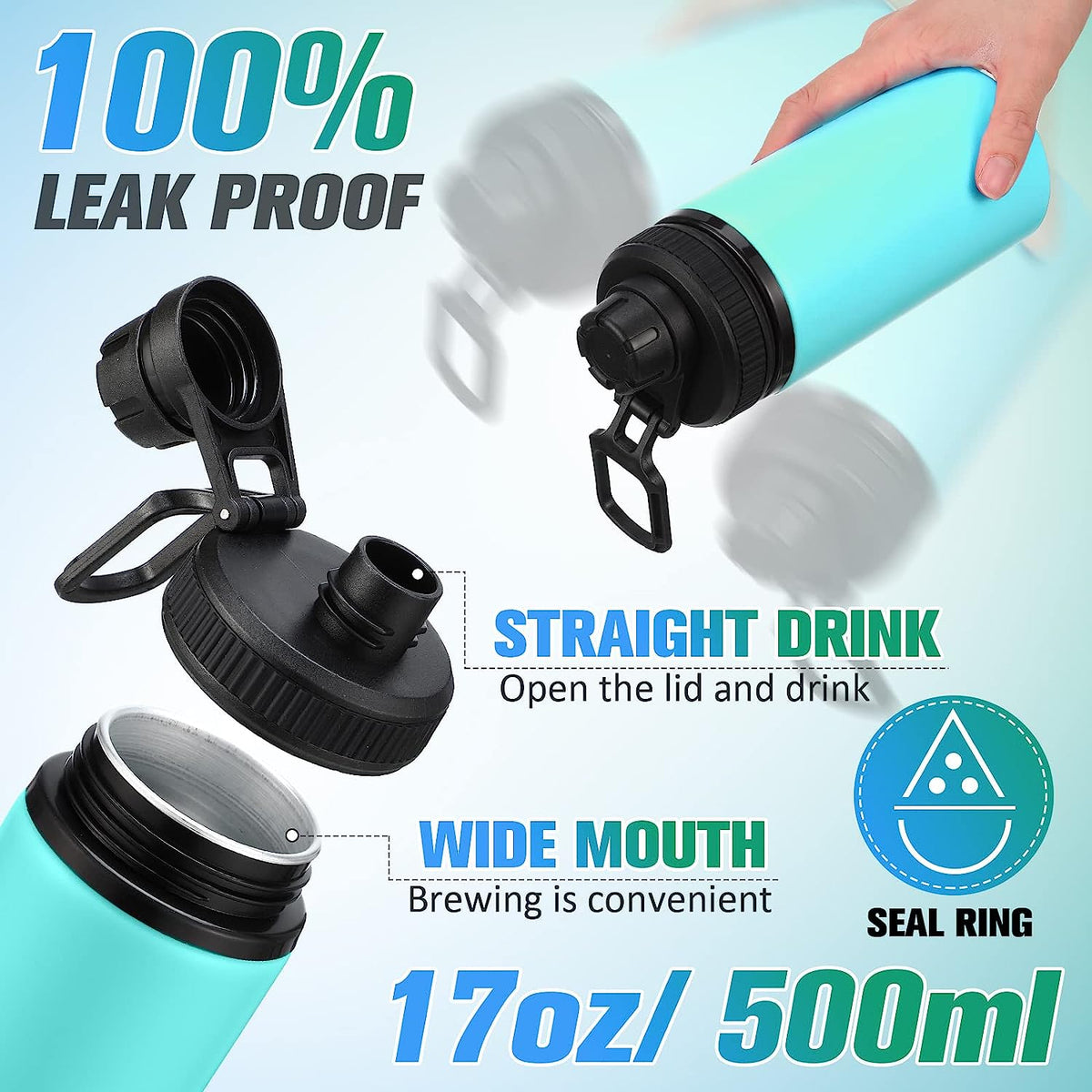 16 Pack Aluminum Sports Water Bottles with Leak Proof Lid A511