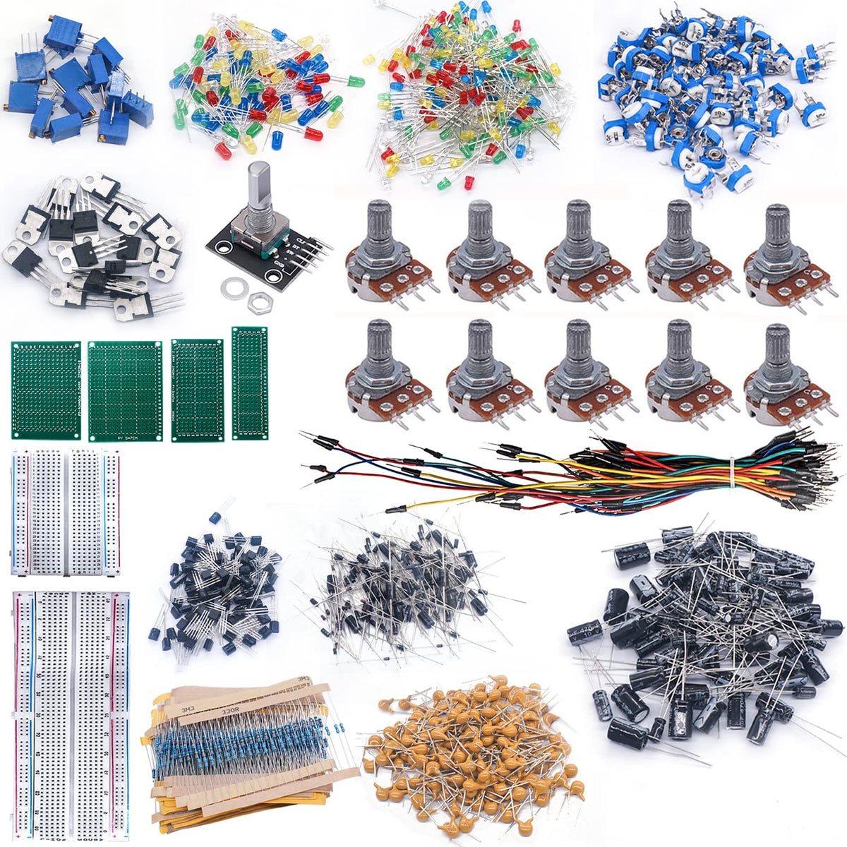 2016PCS Electronics Components Kit Assortment with PCB Board Prototype and Solderless Breadboard J3851