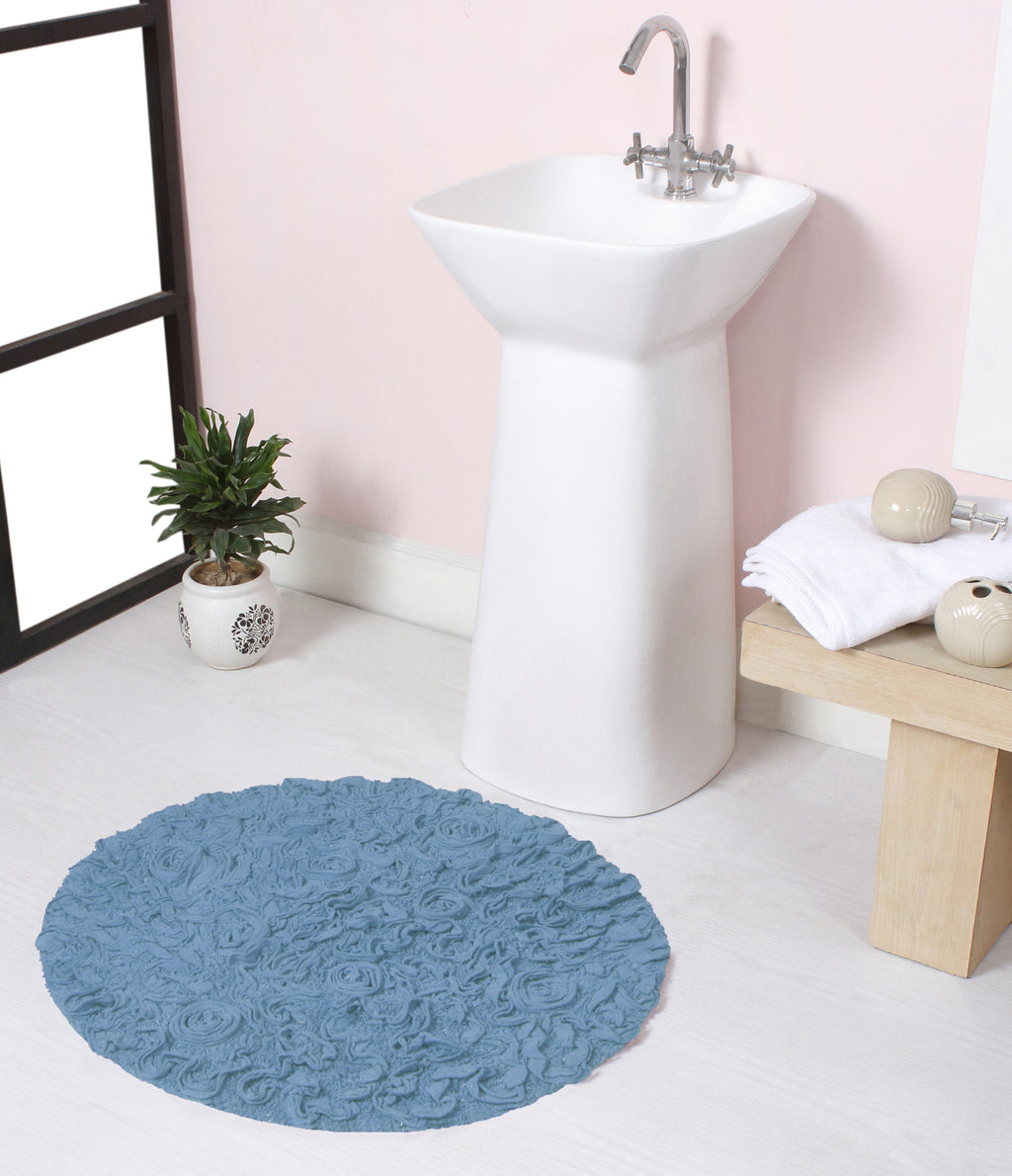 Sky Blue 22" Round Cotton Bathroom Rug K70544