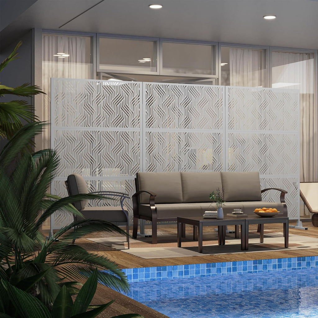 White Freestanding Metal Privacy Screen B308940