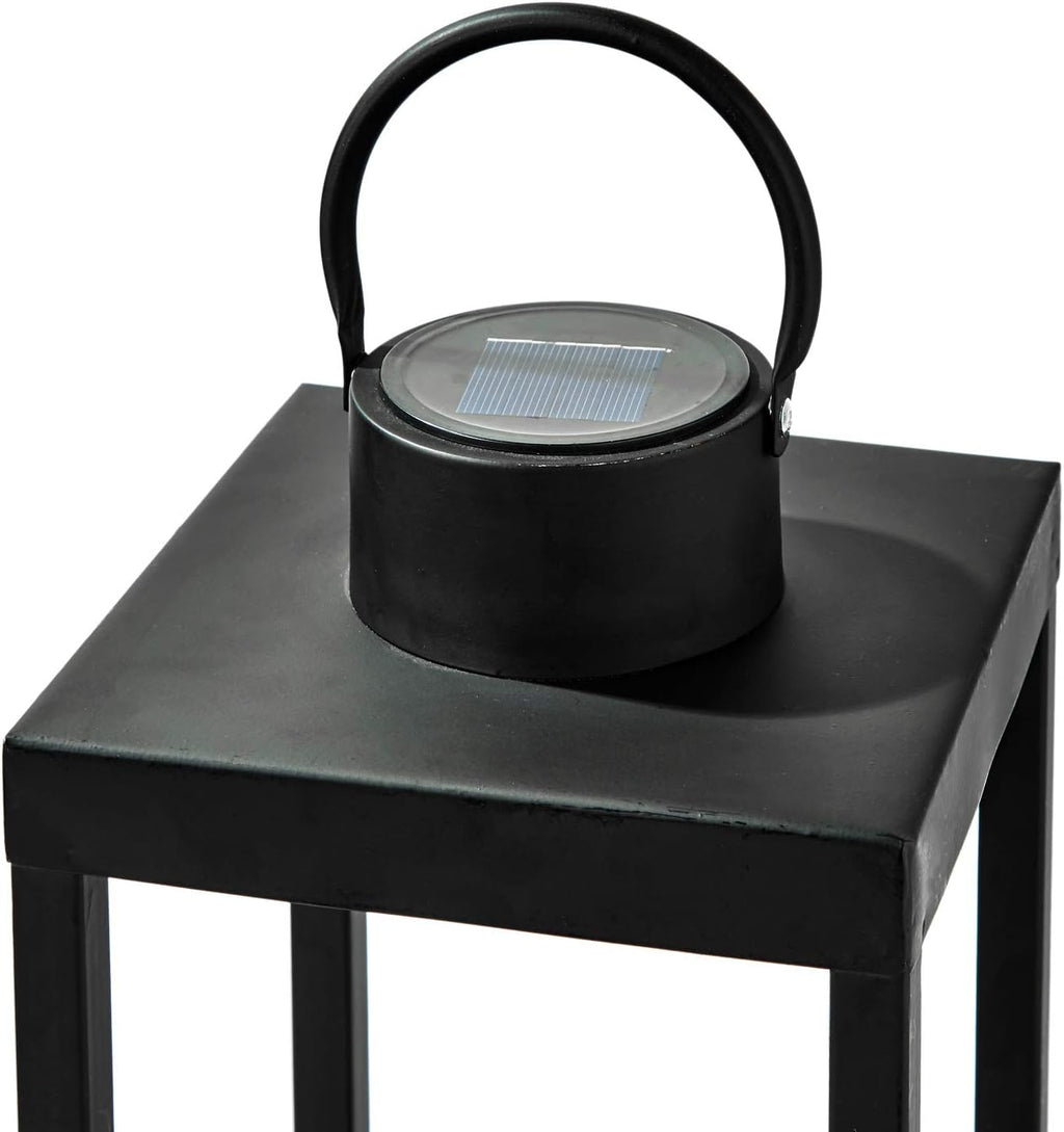Large Outdoor Lantern with Solar Candle, 18 Inch Tall, Matte Black Metal Frame, Waterproof Flameless Pillar Candle O860205