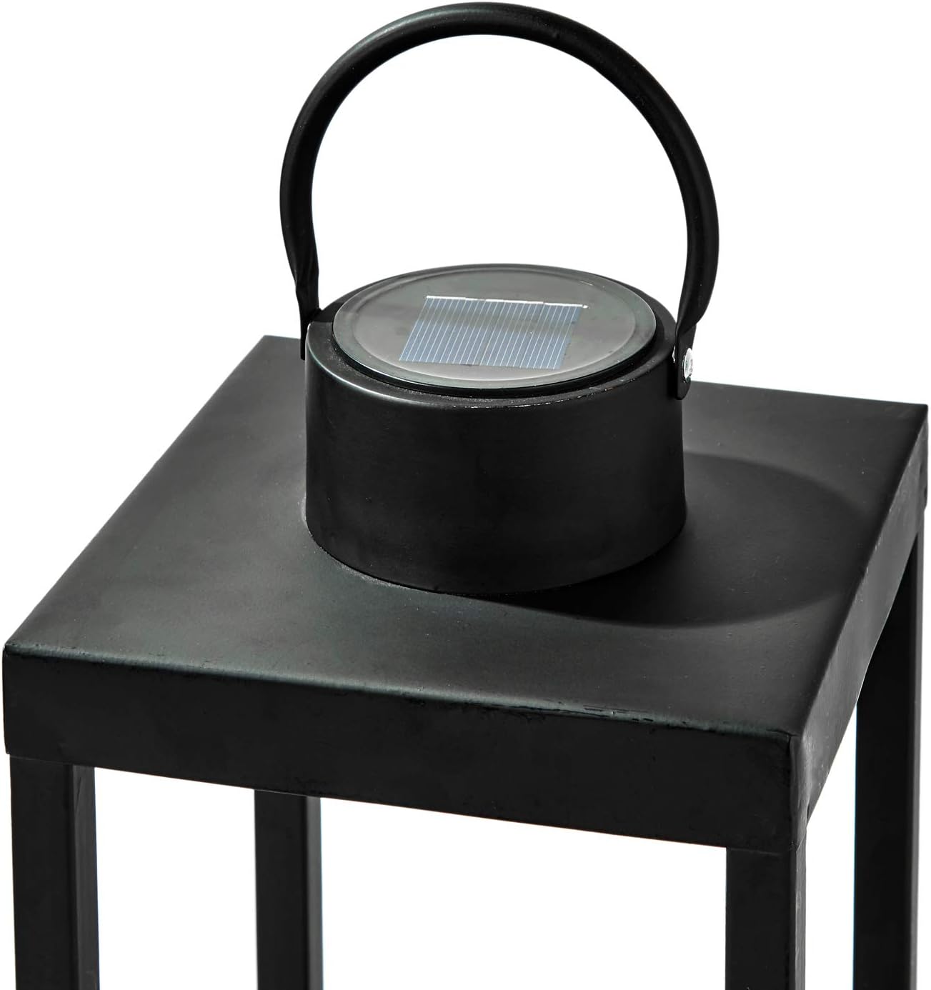 Large Outdoor Lantern with Solar Candle, 18 Inch Tall, Matte Black Metal Frame, Waterproof Flameless Pillar Candle O860205