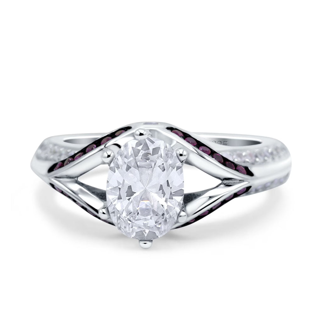 Split Shank Halo Oval Engagement Ring 925 Sterling Silver Y44106