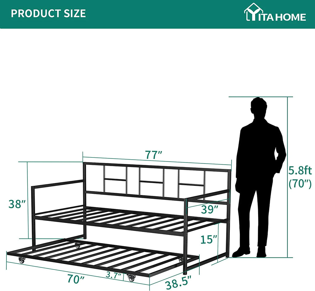 Black Twin Daybed with Pull Out Trundle Sofa Bed G982933