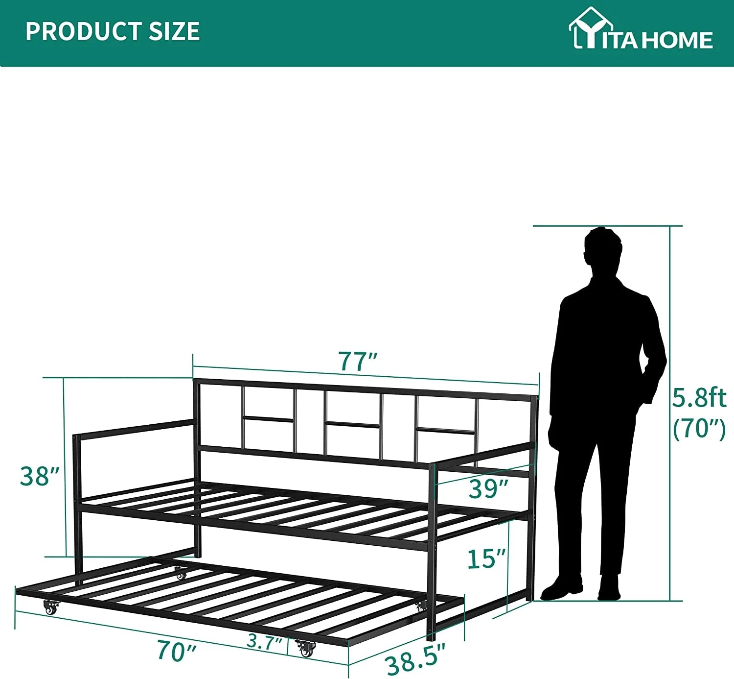 Black Twin Daybed with Pull Out Trundle Sofa Bed G982933