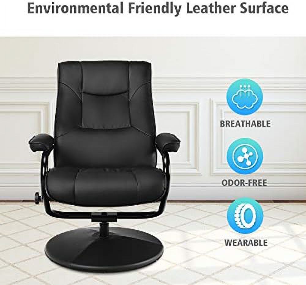 Black PU Leather Swivel Recliner Chair with Footrest Ottoman Set Z4855