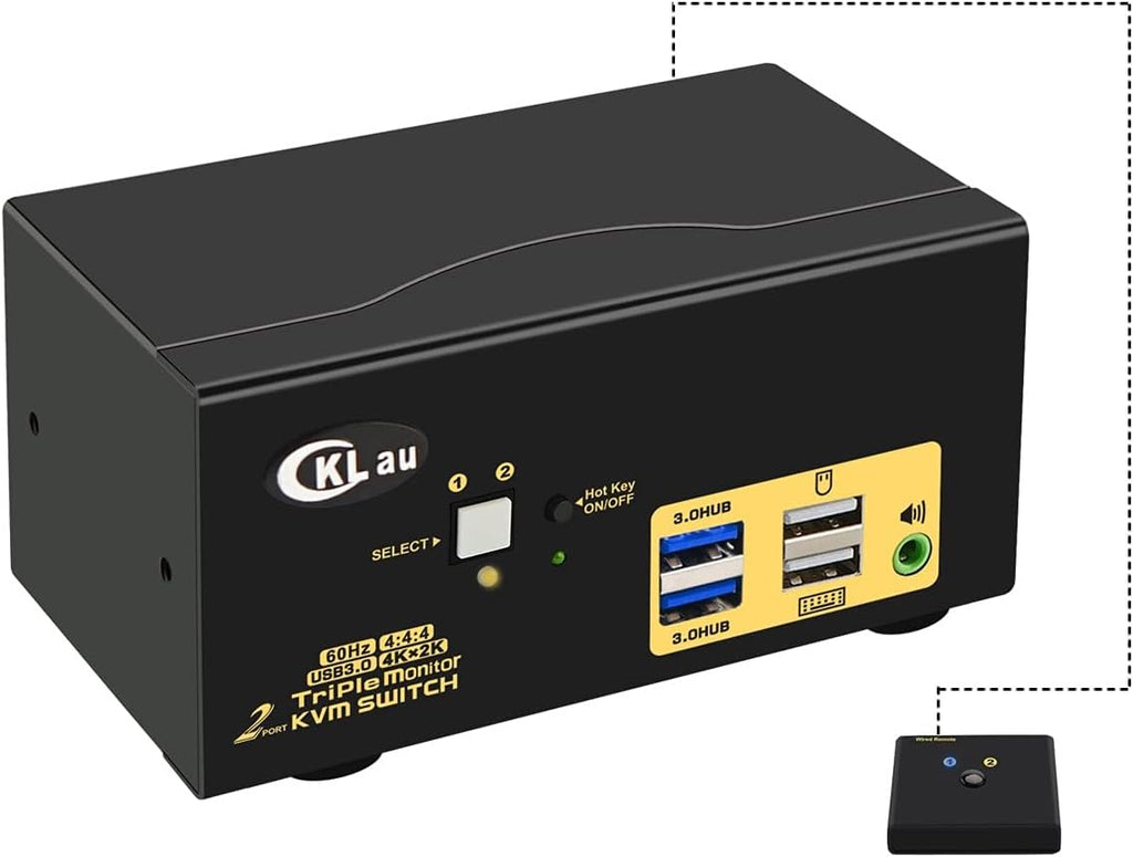 4K@60Hz 2 Port HDMI KVM Switch Triple Monitor with Audio, Cables and 2 USB 3.0 Hub I933