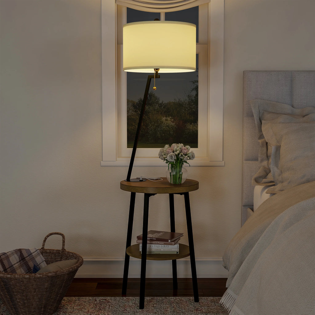 58-inch Floor Lamp with Table and USB Charging Port with Drum Shade K521961