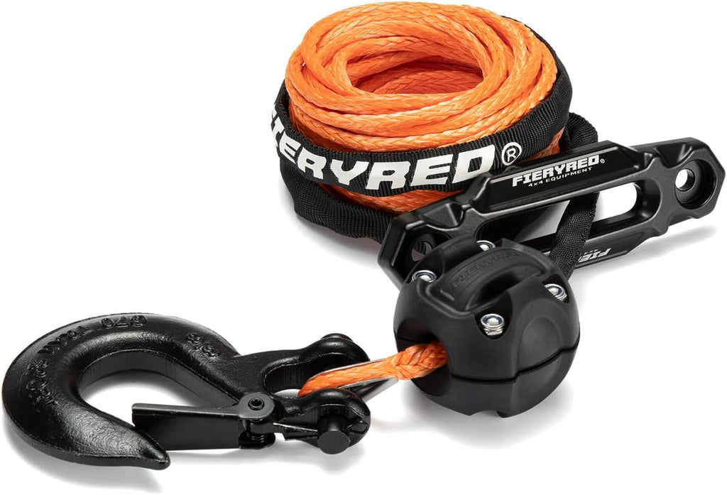 Orange 3/16 50FT Synthetic Winch Rope Cable Kit with Forged Hook Fairleads, Pack of 2 J387