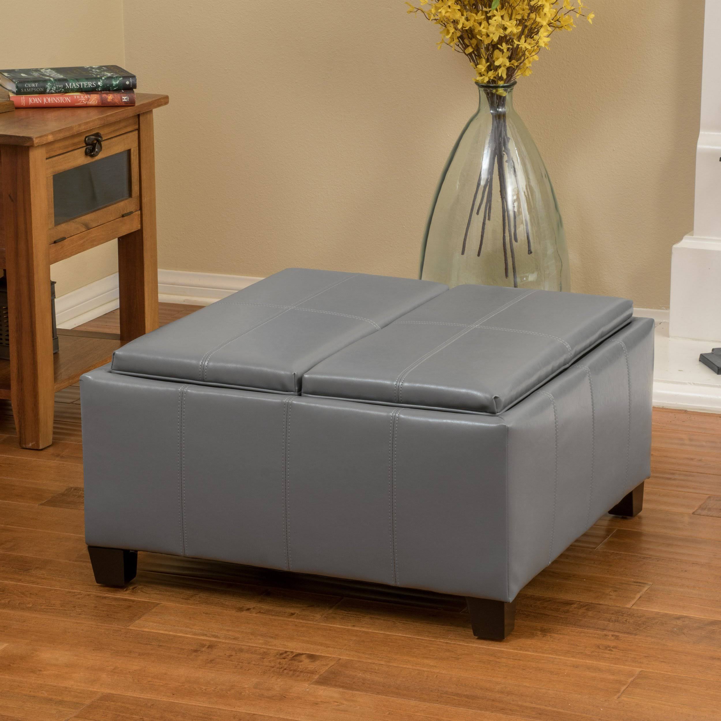 Red Leather Storage Ottoman V5275