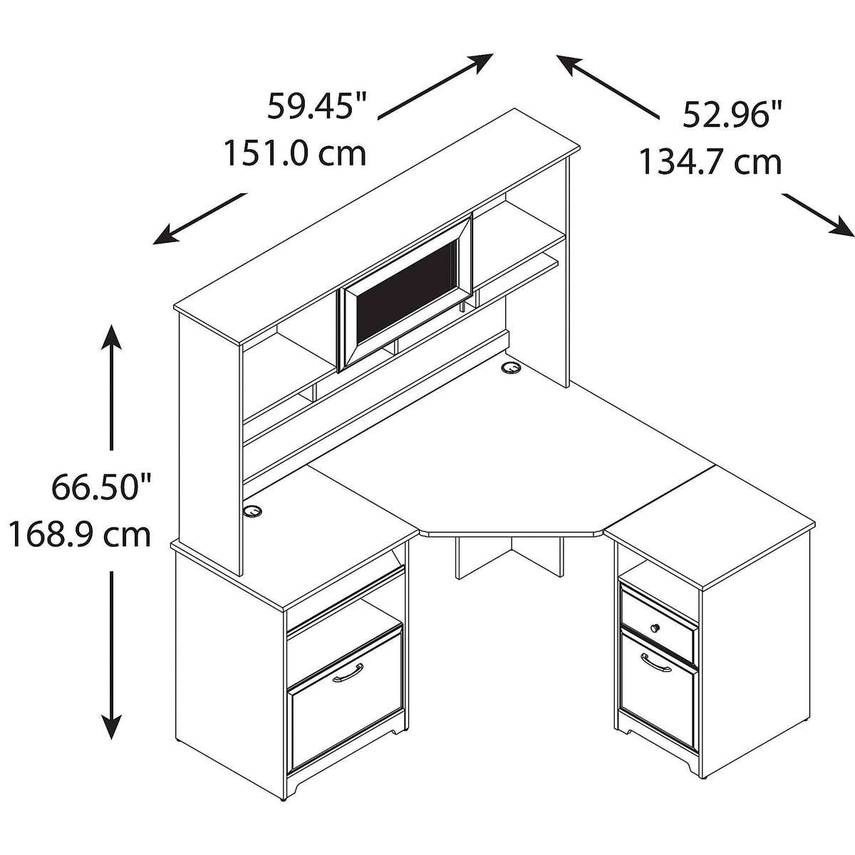 Corner Desk with Hutch and 2 Drawer File Cabinet Q834