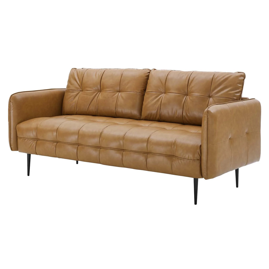 Tan Faux Leather Tufted Sofa J48748