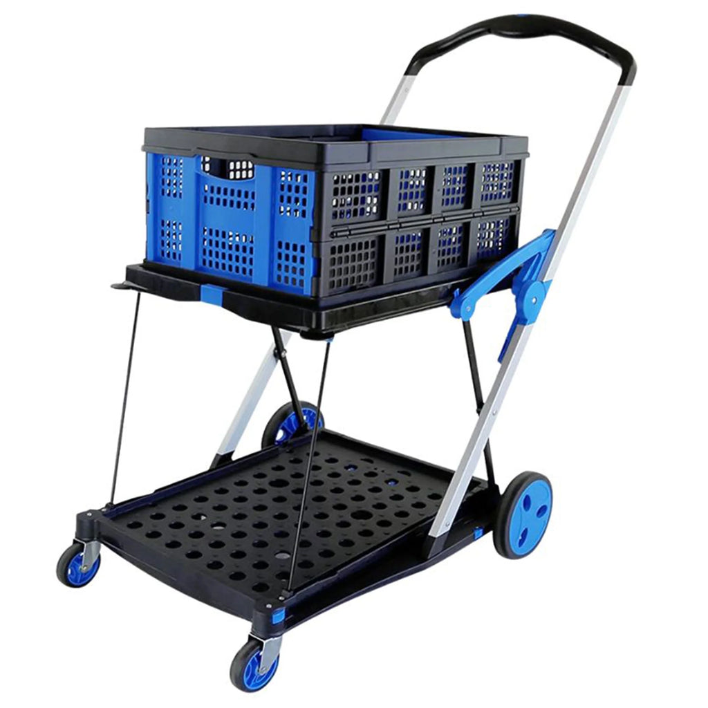 2-Tier Folding Utility Cart with Collapsible Crate D659718
