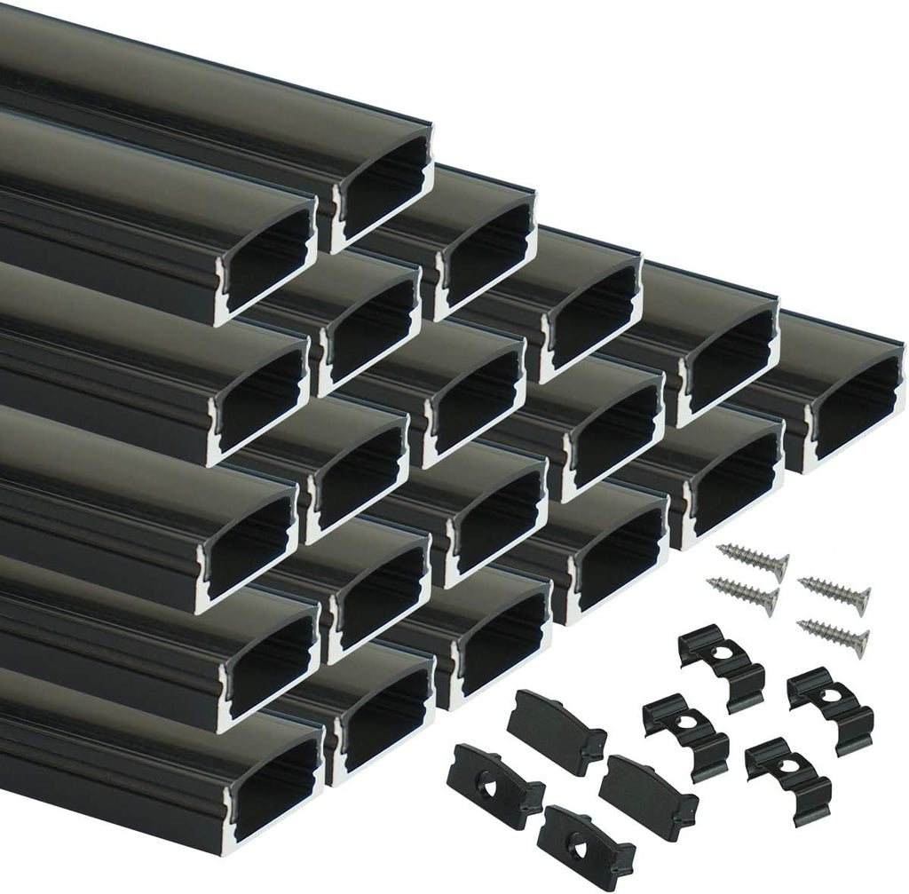20Pack 6.6FT/2M Black LED Aluminum Channel System with Smoke Transparent Cover X640481