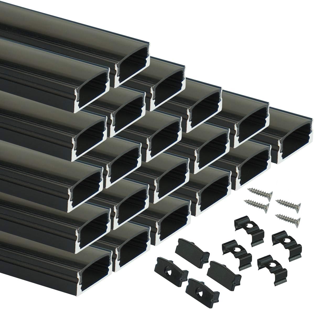 20Pack 6.6FT/2M Black LED Aluminum Channel System with Smoke Transparent Cover X640481