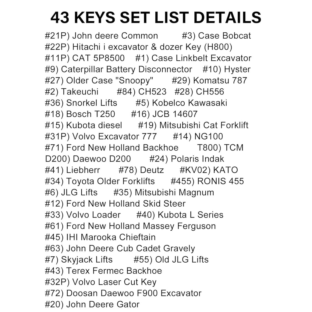 43 Keys Heavy Equipment Construction Ignition Key Set Pack of 2 K8876