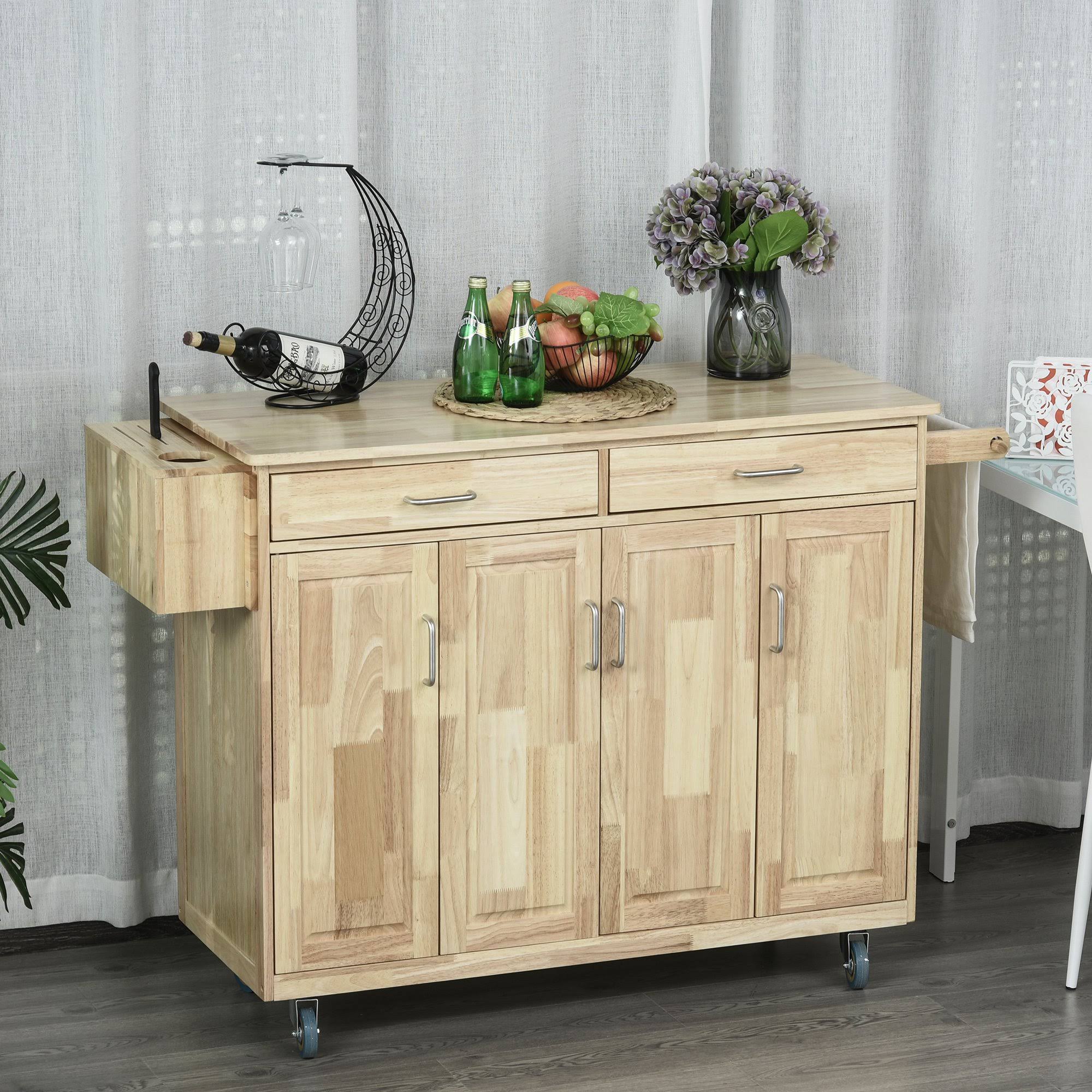 Wooden Rolling Kitchen Island Utility Trolley Storage Cart Q69800