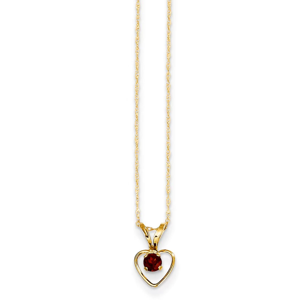 14kt Yellow Gold Garnet Heart Birthstone Necklace D3389