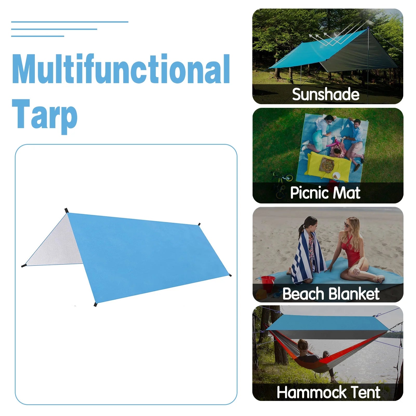 9.8ft Waterproof Camping Tarp Hammock Sunshade Rain Shelter Tarpaulin Canopy E274