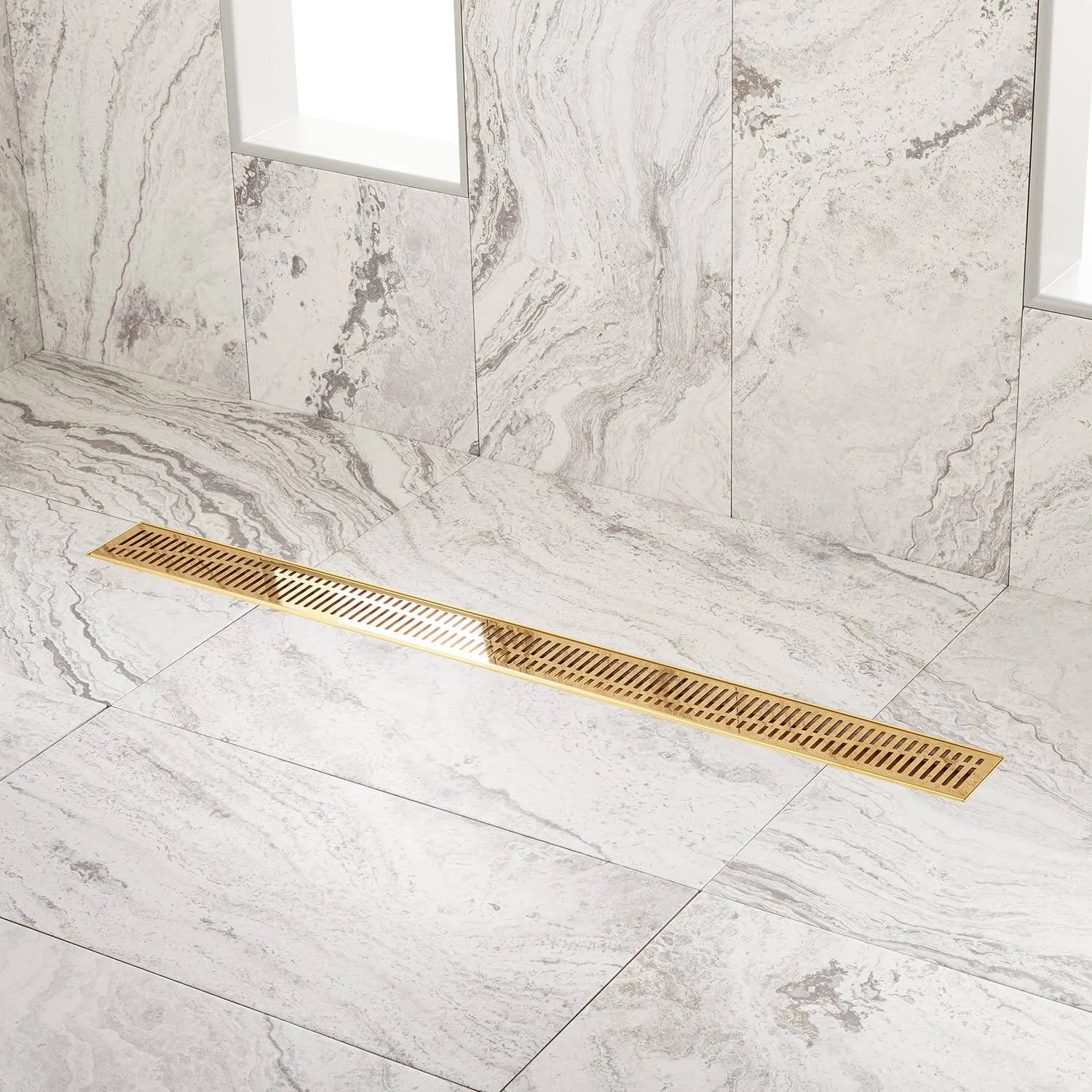 Polished Brass Linear Shower Drain with Flange B9232