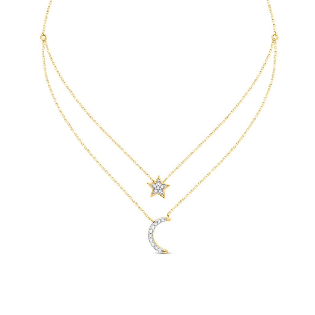 Round Cut Natural Diamond Necklace in 18K Yellow Gold over Silver T4911