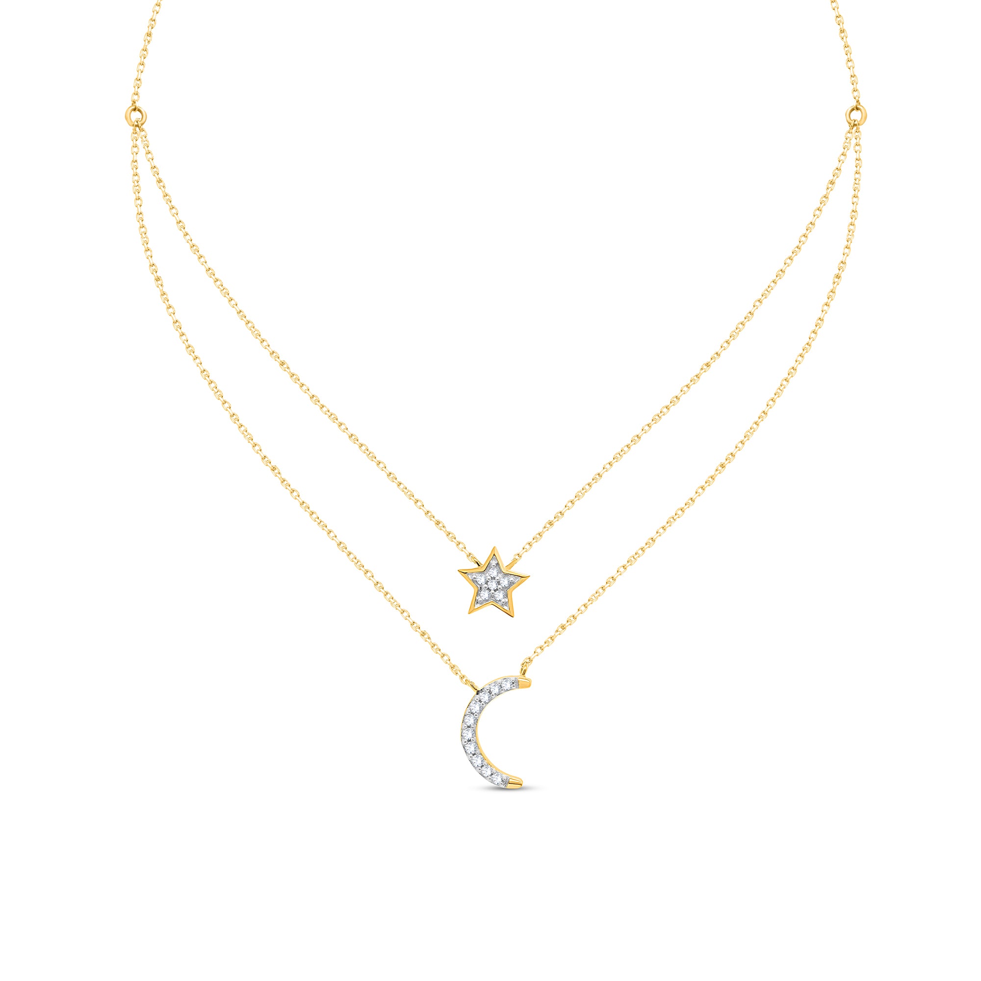 Round Cut Natural Diamond Necklace in 18K Yellow Gold over Silver T4911