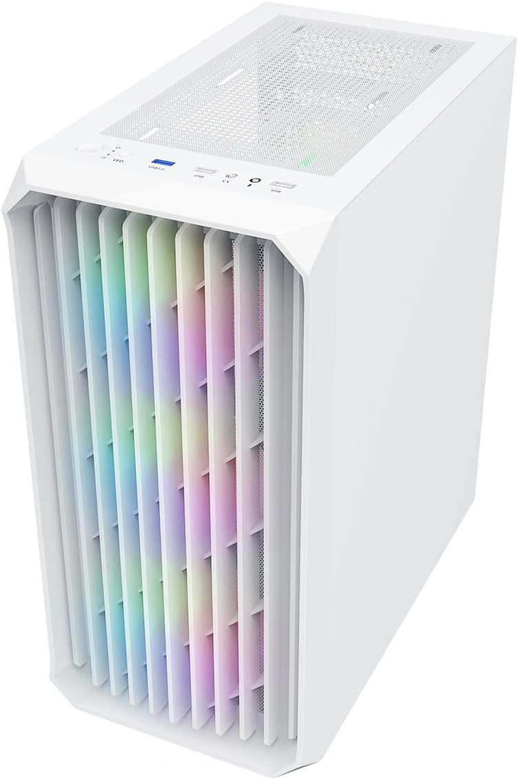White Micro-ATX PC Gaming Case with Mesh Front Panel & Tempered Glass Side Panel Z660408