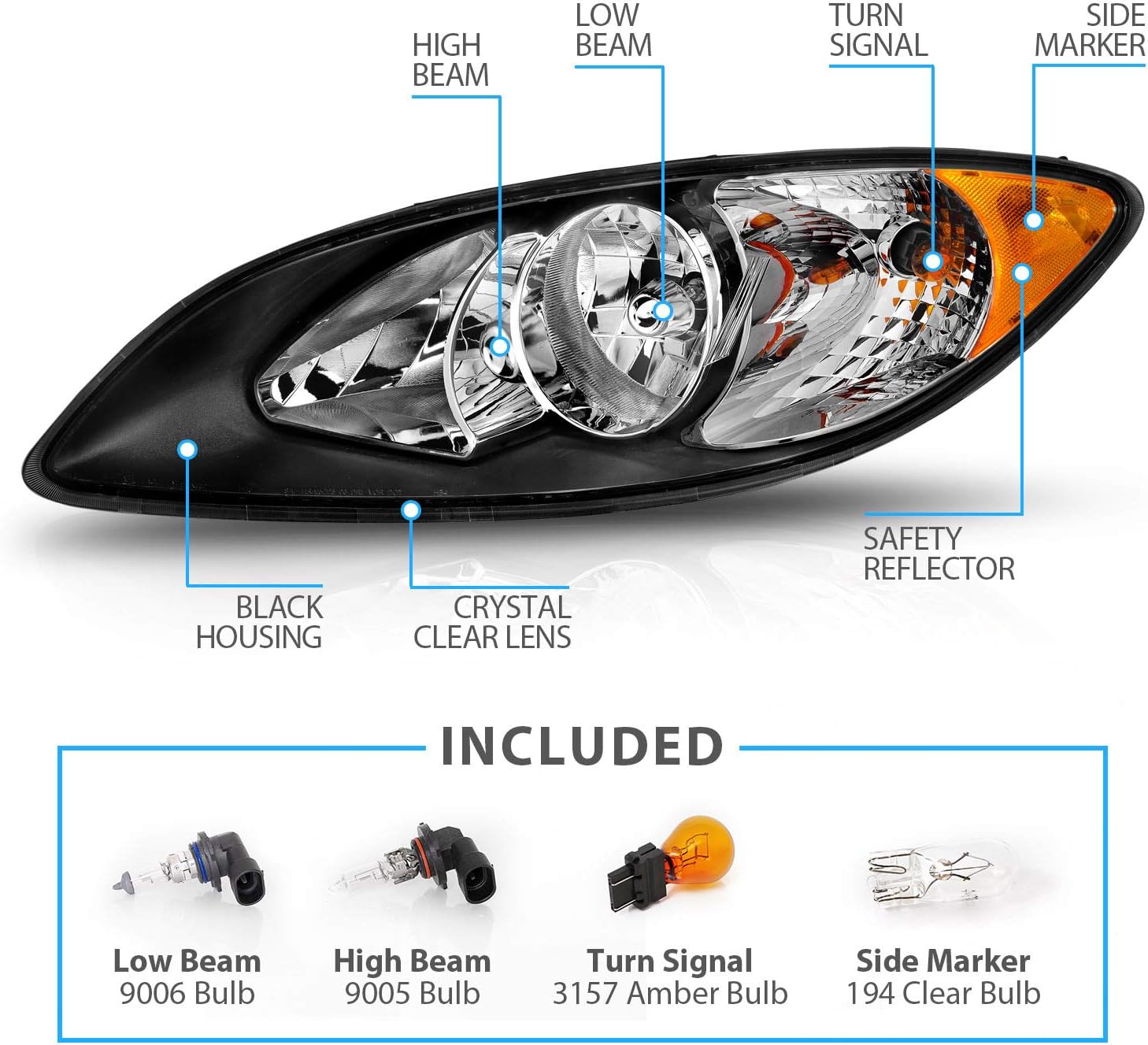 Black Replacement Headlights Set T98787
