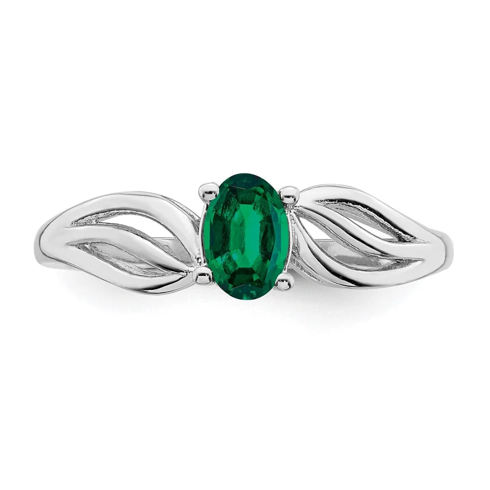 925 Sterling Silver Green Emerald Solitaire Engagement Ring Size 10 S81597