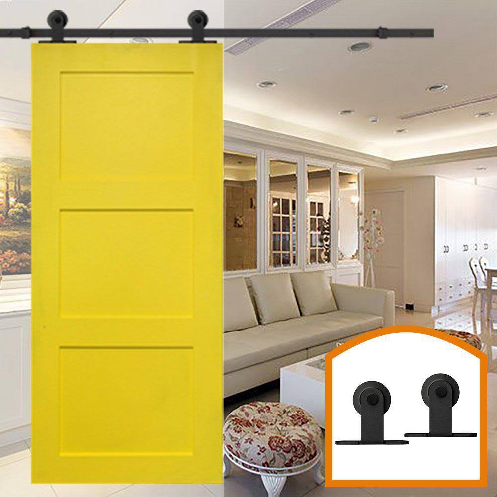 10 ft. Top Mount Sliding Barn Door Hardware Track Kit with Frosted Black Floor Guide B720810