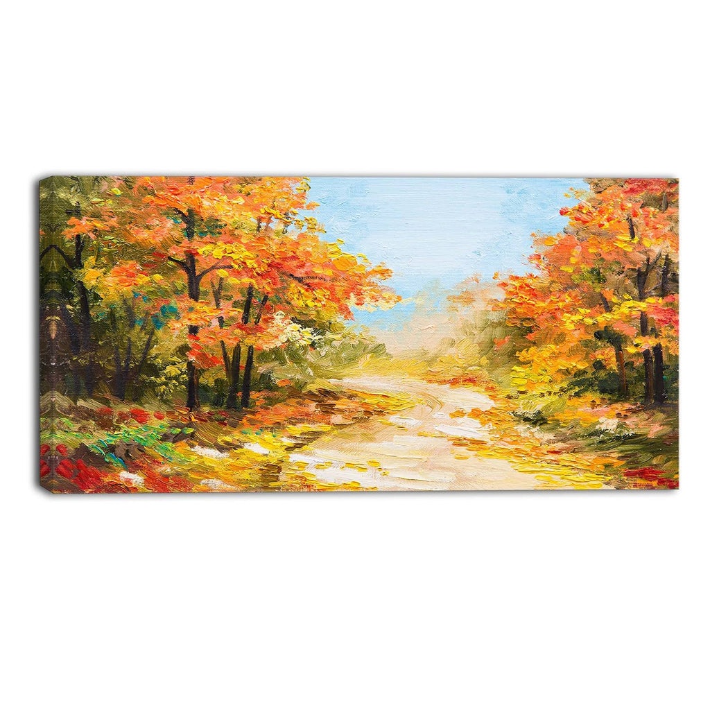Path in Autumn Forest Landscape Canvas Artwork Print 40 in. Wide x 30 in. High C83928