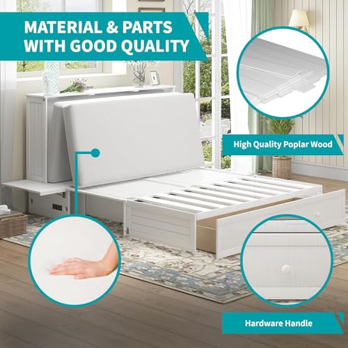Queen Murphy Bed with Tri-fold Mattress and Storage Drawers H41844