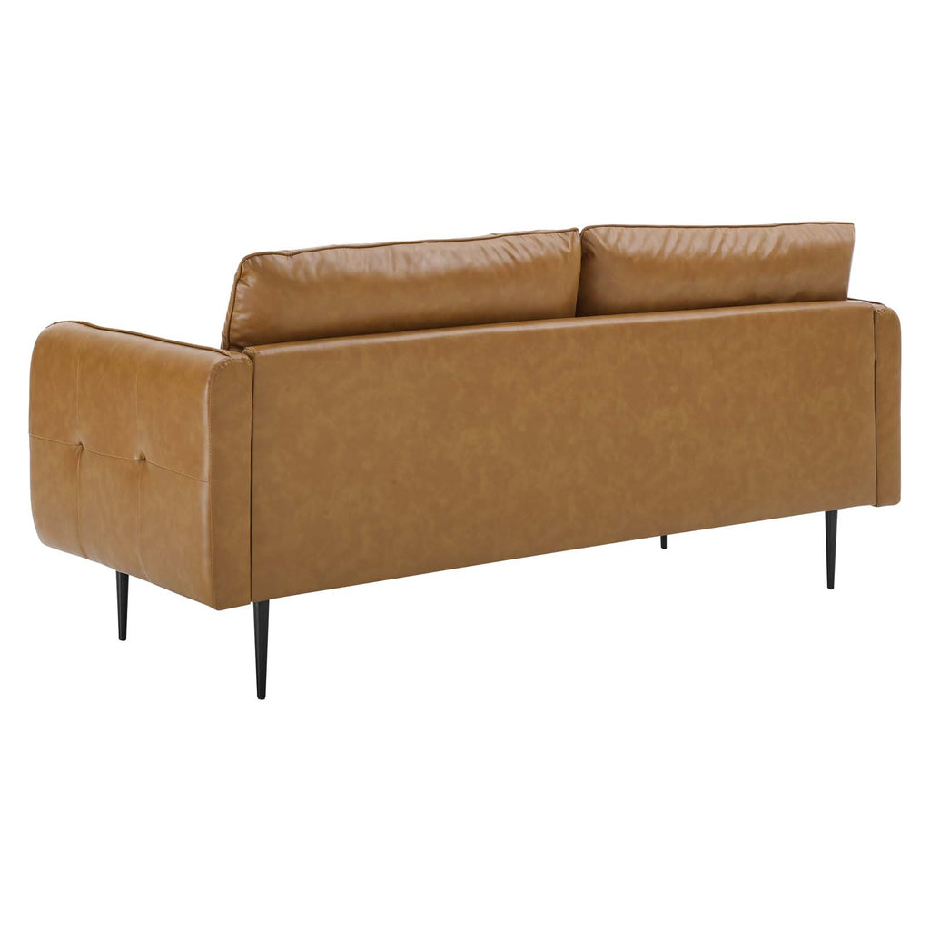 Tan Faux Leather Tufted Sofa J48748