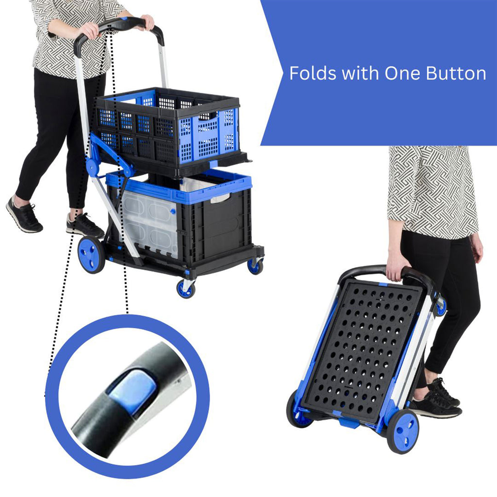 2-Tier Folding Utility Cart with Collapsible Crate D659718