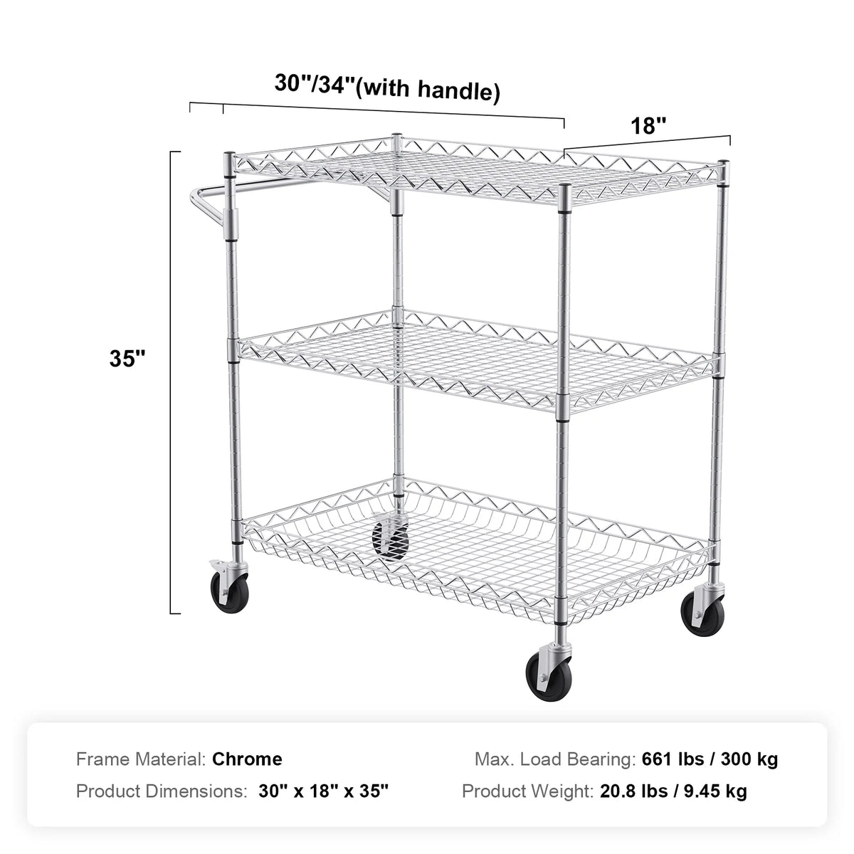 3-Tier Utility Rolling Cart on Wheels W3123