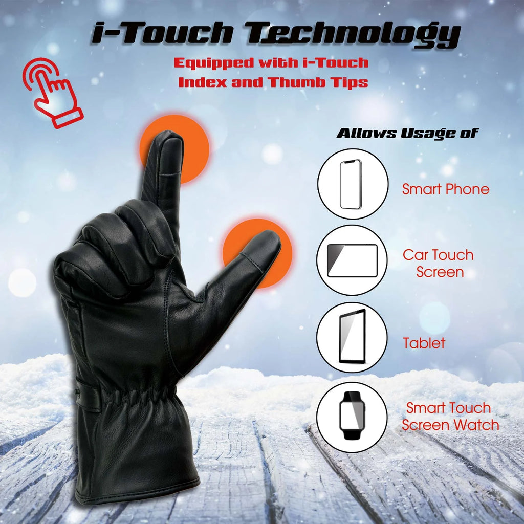 Black Leather Heated Winter Gloves with Battery X-Large S192