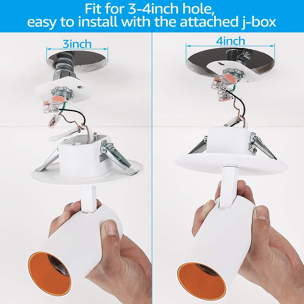 LED Ceiling Spotlight, CRI90+ 950lm Adjustable Dimmable Recessed Spotlights 3/4 Inch, Aluminum 12W, 3000K Warm White, Pack of 2 A55361