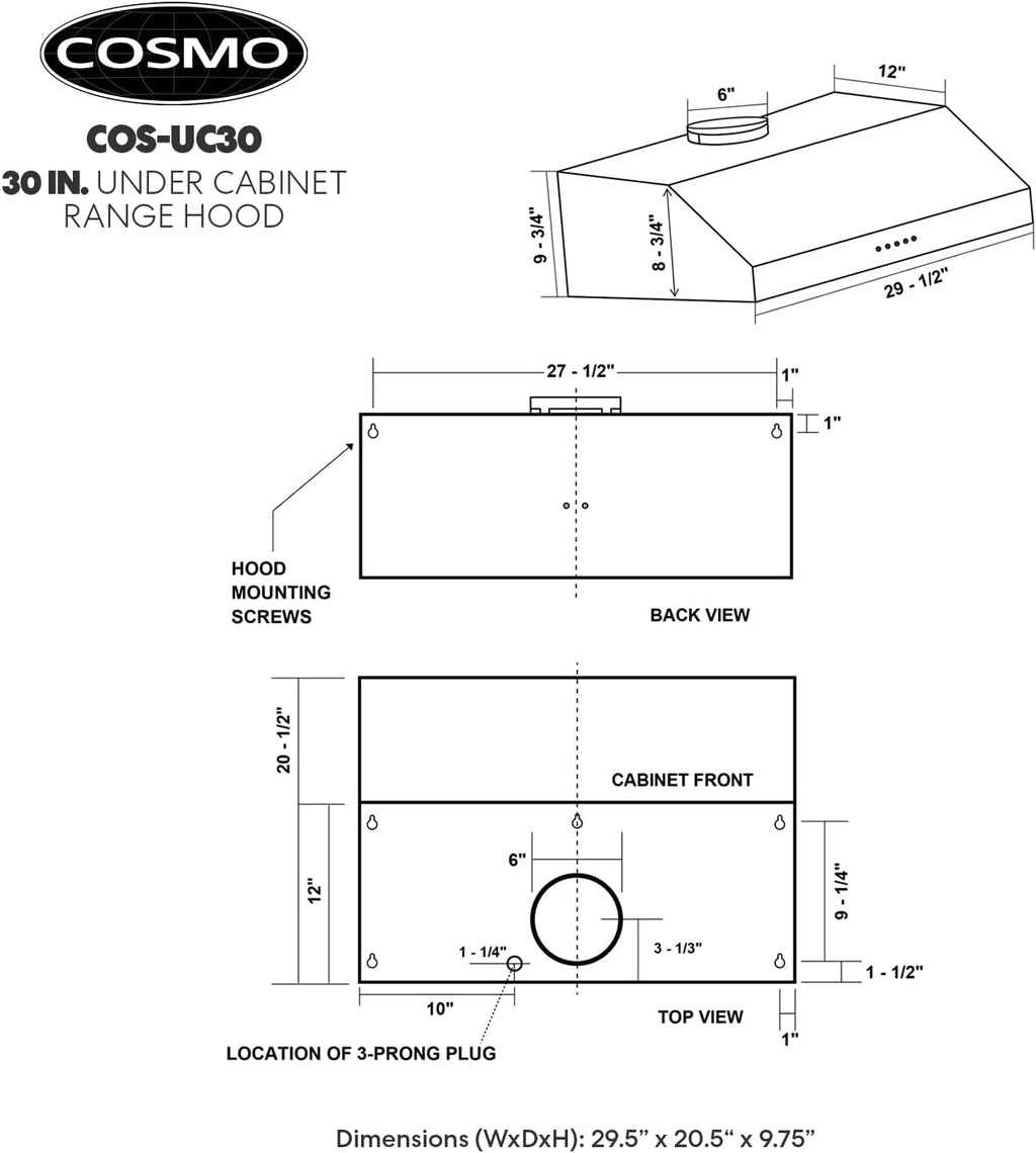 30 in. Under Cabinet Range Hood Ductless Convertible Duct with 3-Speed Fan and LED Lights in Stainless Steel G286466