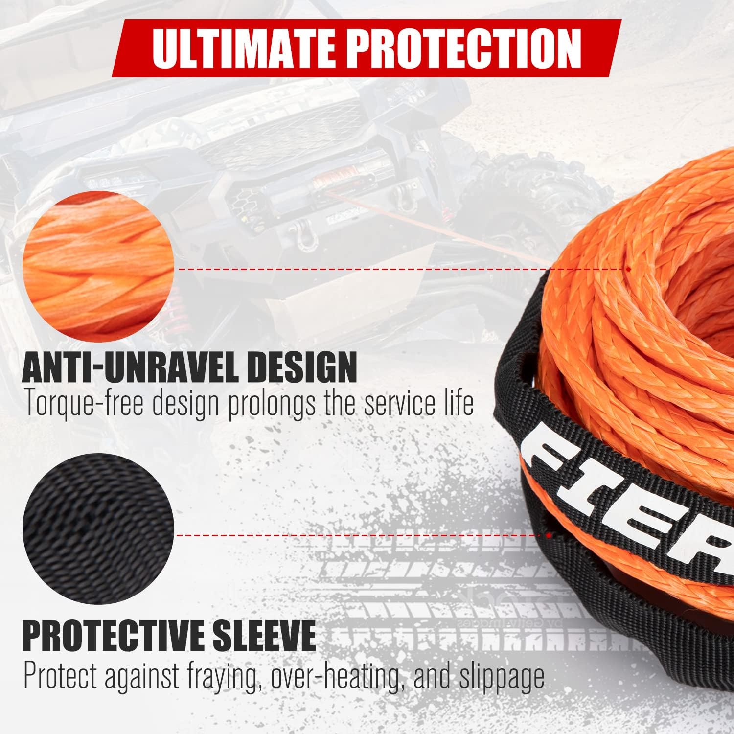 Orange 3/16 50FT Synthetic Winch Rope Cable Kit with Forged Hook Fairleads, Pack of 2 J387