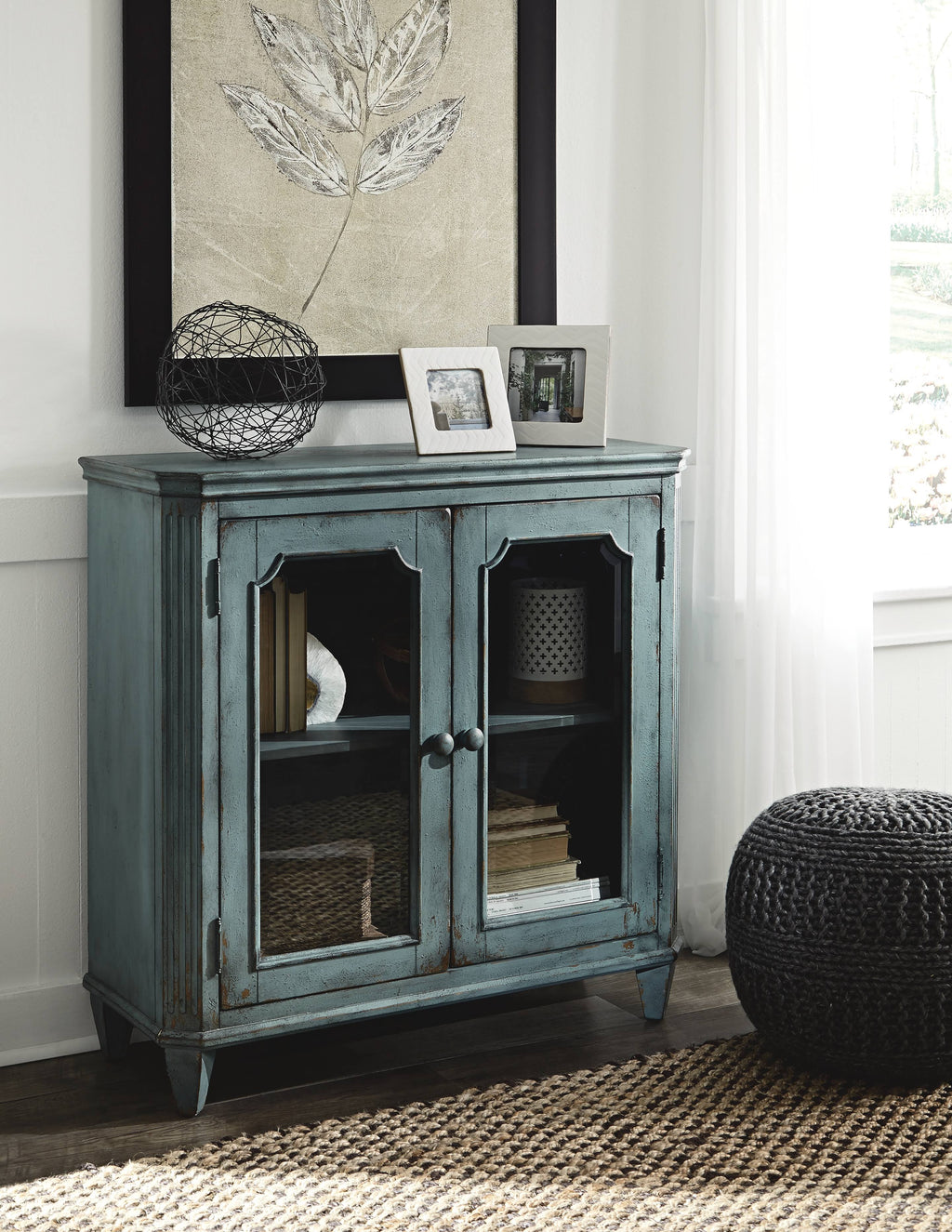 Antique Teal Door Accent Cabinet R903